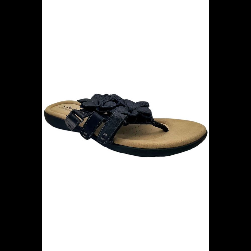 Clarks Collection Leather Slide Sandals Elizabelle Mae Black Combi - Wide